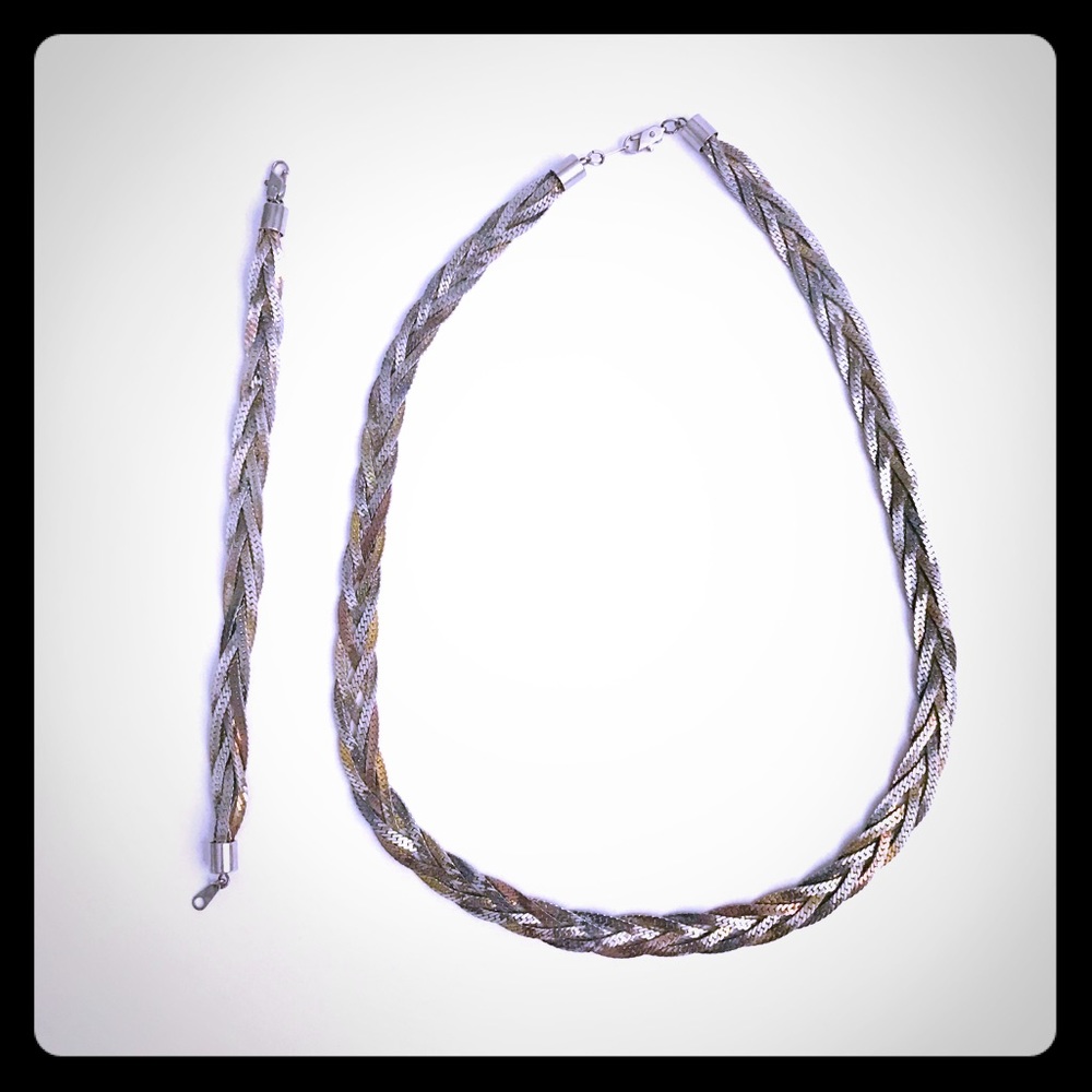 925 silver tricolor braided necklace & Bracelet